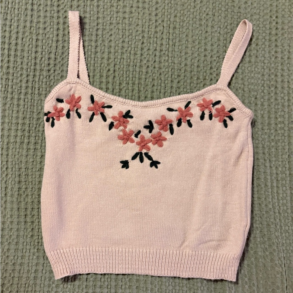 Floral Embroidered Cream Knit Top